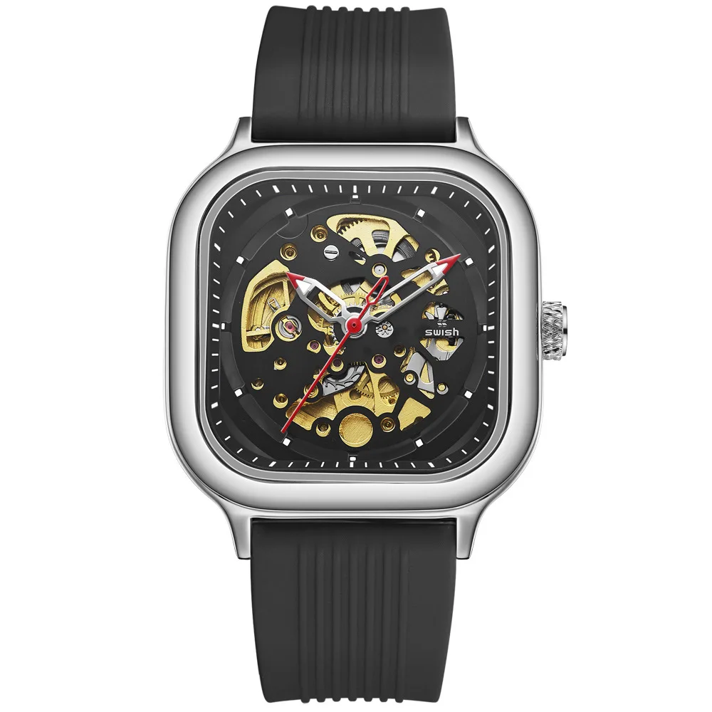 New hot automatic hollowed out transparent silicone mechanical watch sports men's watch a piece of hair