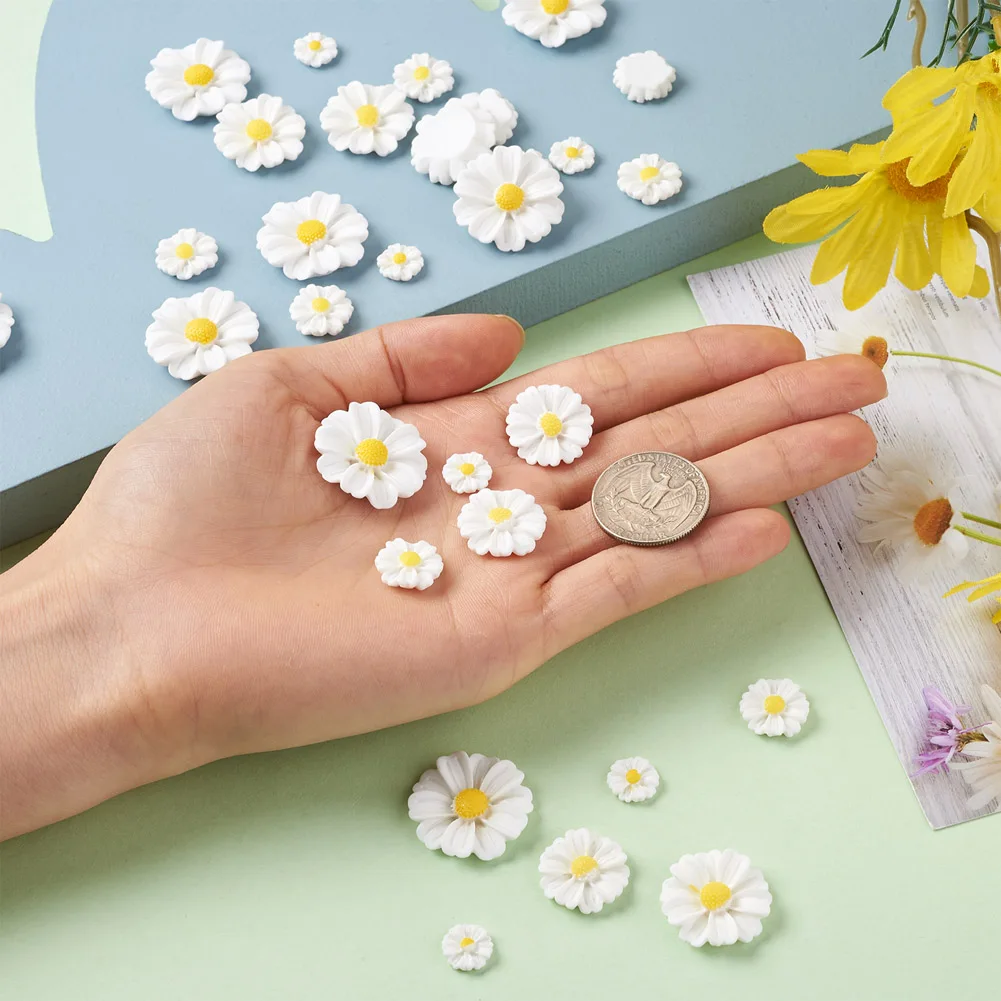 150Pcs Resin Cabochons Daisy Flat Back Convex For Jewelry Making Findings Supplies DIY Craft Cameo Decoration 10~24.5x4~5.5mm