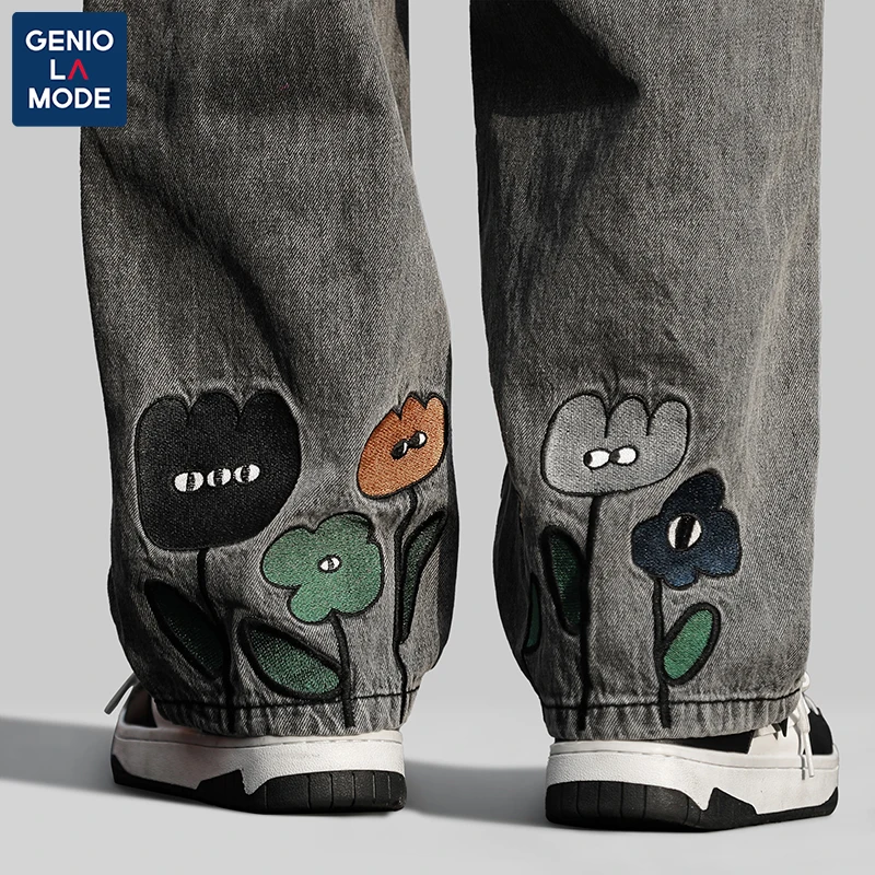 Geniolamode Серые джинсы Прямые летние модные универсальные свободные повседневные