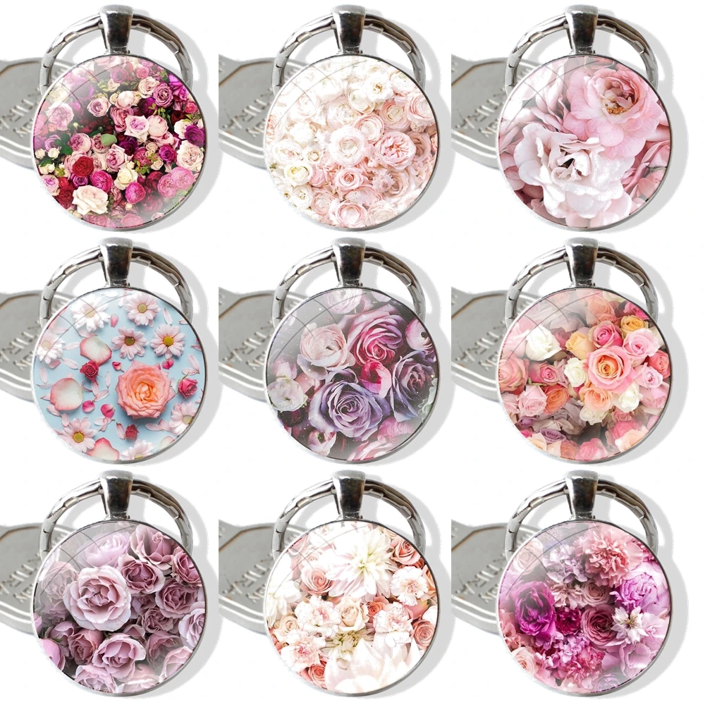 

Модный дизайнерский креативный брелок Ranunculus в виде цветов из мультфильма, автомобильные брелки ручной работы, стеклянный кабошон, брелок