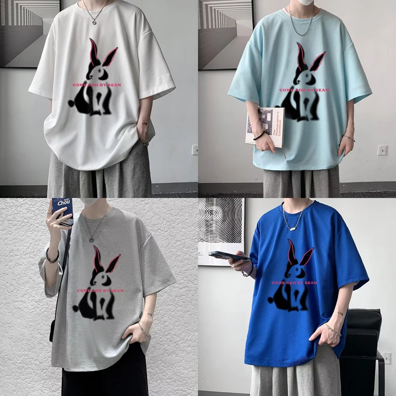 

Man Cotton T Shirt Rabbit Printed T-shirt Summer T Shirts for Men Short Sleeve Hight Quality Tshirt One Day Ship Out Tops Tees