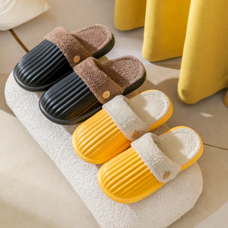 

New Winter Slippers Women's Simple Waterproof Removable Warm Indoor Soft Bottom Cotton Slippers Men's Couple Shoes Free Delivery