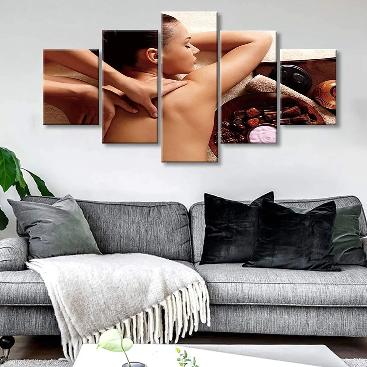 

Unframed 5 Panel Yoga Spa Full Body Massage Salon Beauty Pictures Wall Art Home Decor Posters Canvas Paintings for Living Room