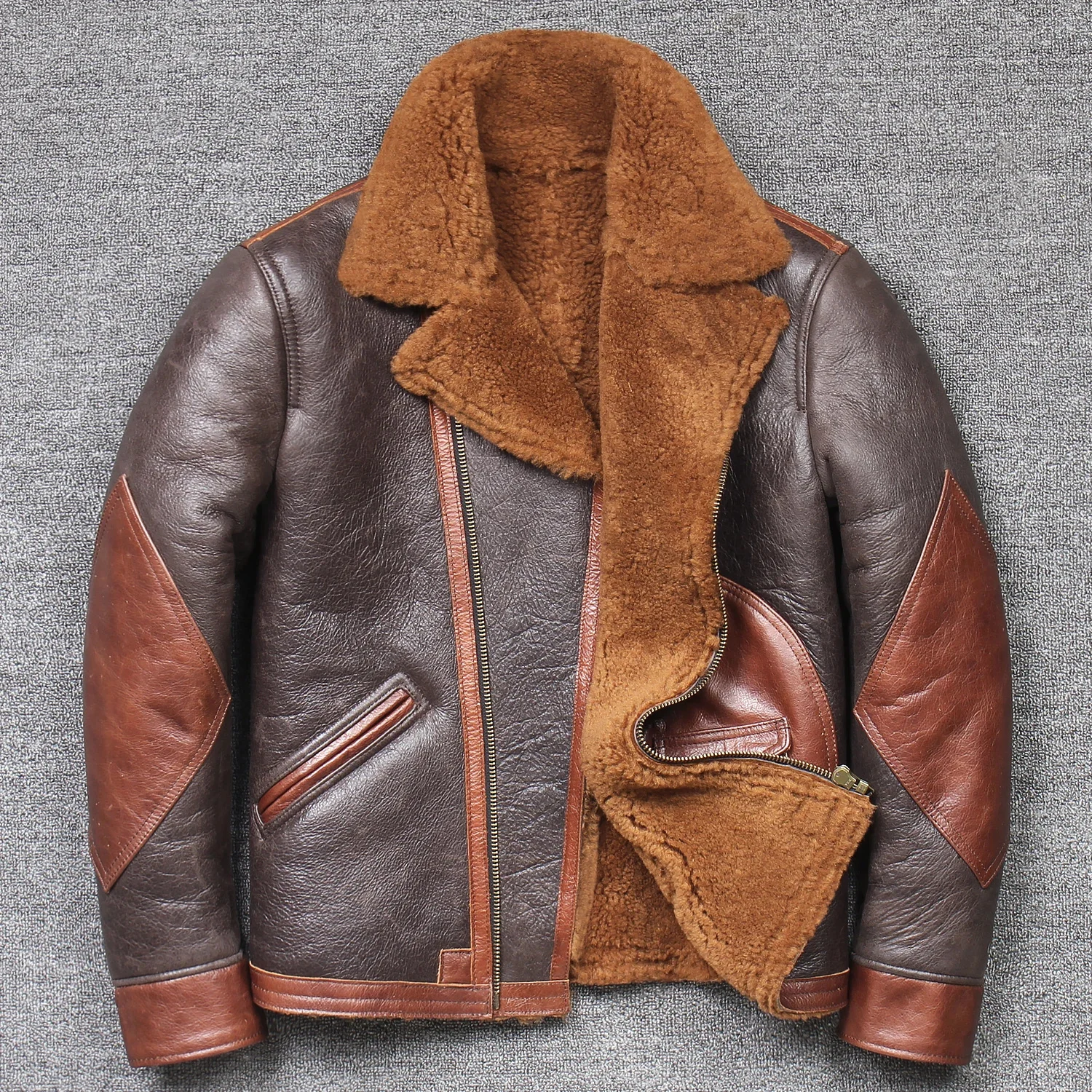 

DHL free shipping,Men's Vintage Genuine Leather Warm Jacket Shearling Sheepskin Motorcycle Winter Autumn Coat Plus Size