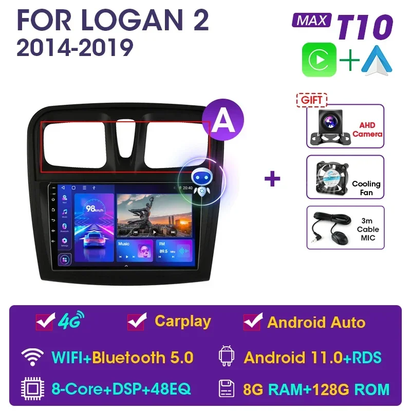 

Автомагнитола JMCQ, 2 din, Android 11 DSP, мультимедийный видеоплеер для Renault Logan 2 Sandero 2 2012-2019, GPS-навигация, 2 din Carplay
