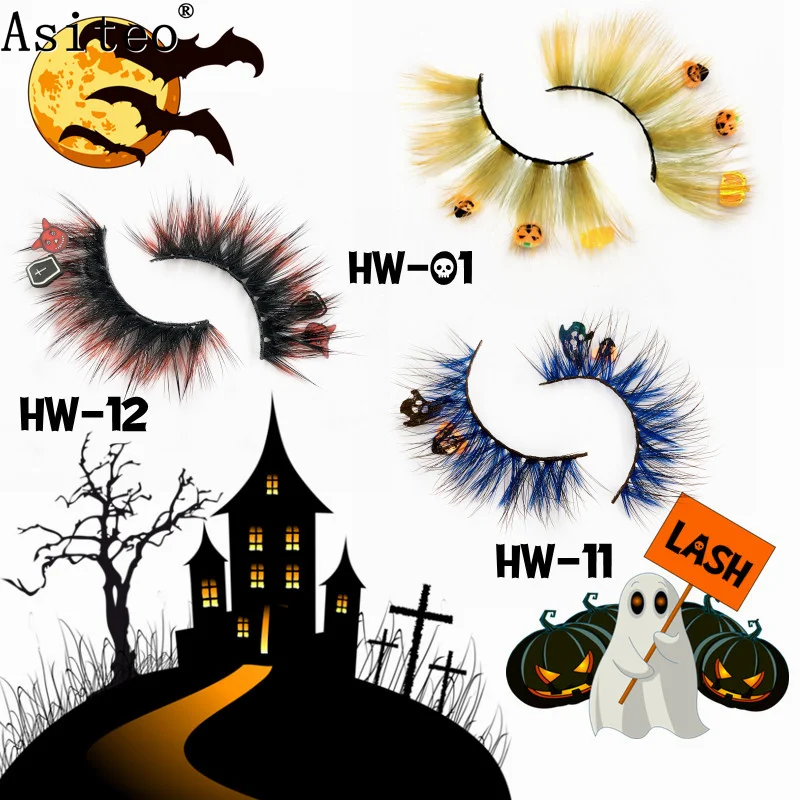 Ed Lashes Pumpkin Ghost Witch Vampire Handmade Soft Wispy Color Cosplay Fluffy Faux Mink Eyelash