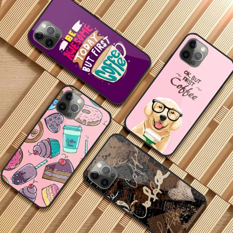 

Чехол But First Coffee для телефона iPhone 14 13 12 11 XS X 8 7 6 Plus Mini Pro Max SE 2022, стеклянный чехол для телефона