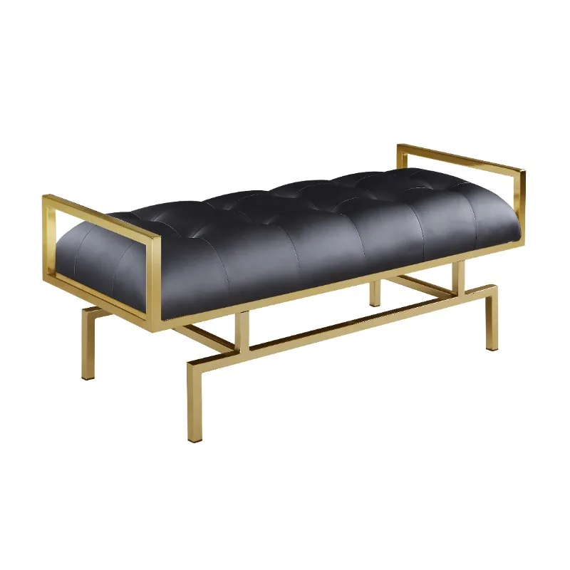 

Chic Home Katharine PU Leather Modern Contemporary Tufted Seating Gold tone Metal Leg Bench, Black