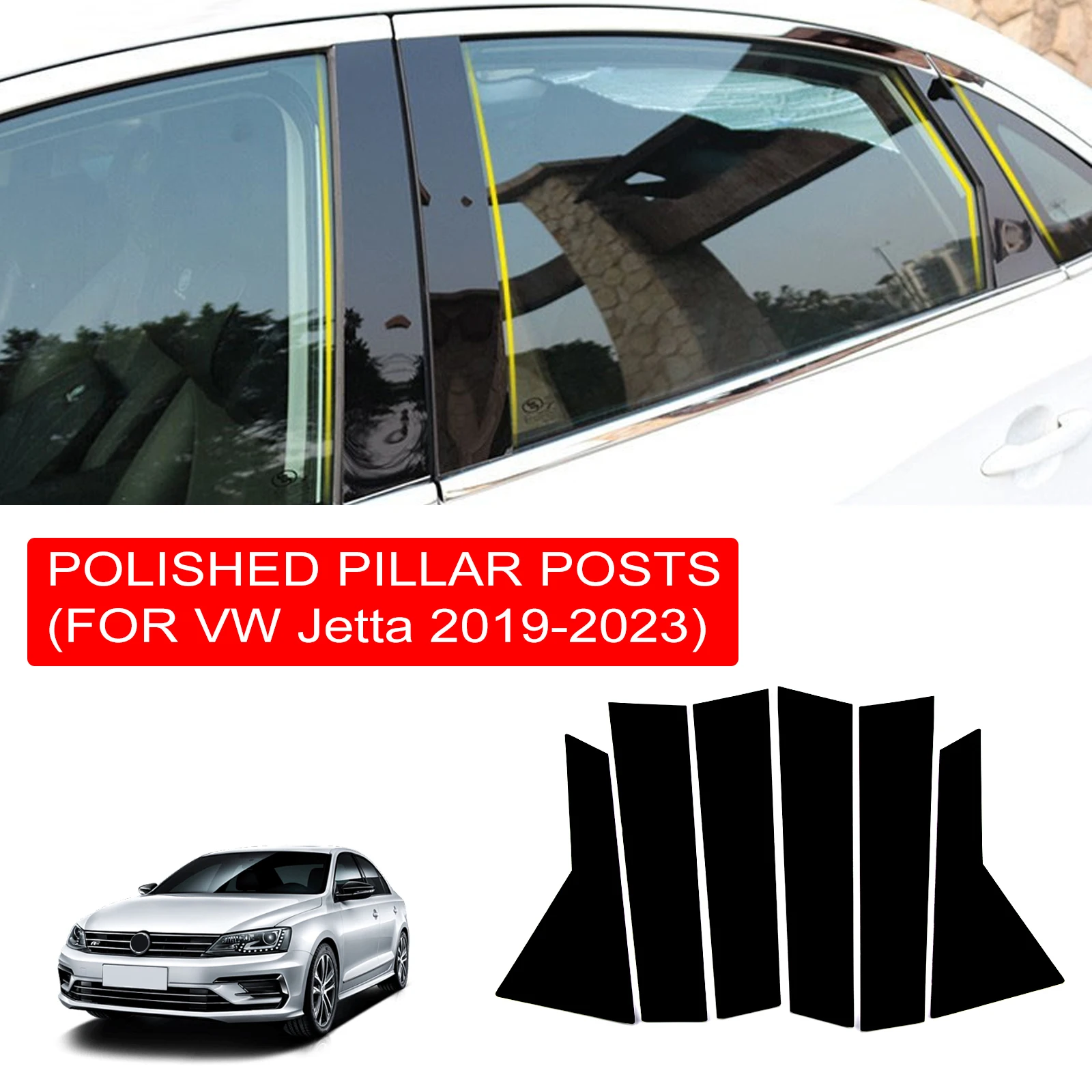 

6PCS Polished Pillar Posts Fit For VW Jetta Sedan 2019-2022 Car Window Trim Cover BC Column Sticker