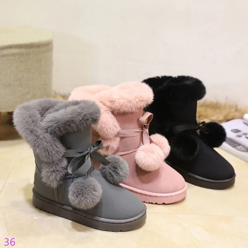 Comemore Snow Boots Women's Plus Furry 2023 Winter New Platform Boot Lace Up Student Cute Women Ankle Booties Black Pink Shoe 41