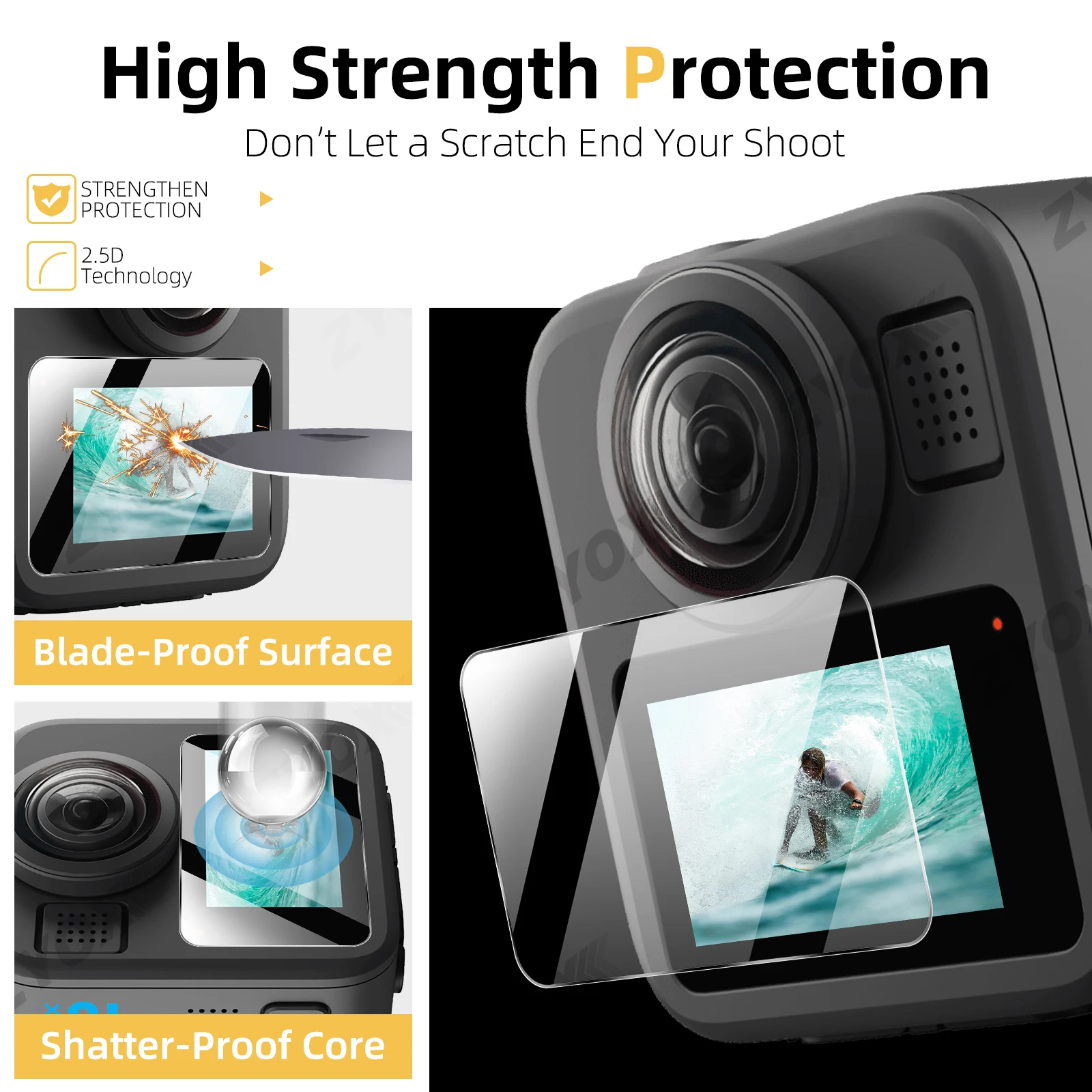 Фото Защитная пленка для экрана GoPro MAX 2, HD прозрачная защитная пленка из закаленного стекла с защитой от царапин и отпечатков пальцев для аксессуаров MAX2 №2