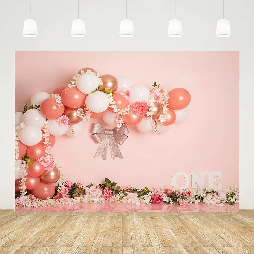 

Фон для фотосъемки Mehofond розовый воздушный шар галстук-бабочка принцесса портрет на 1-й День рождения Цветочный фон реквизит для фотостудии