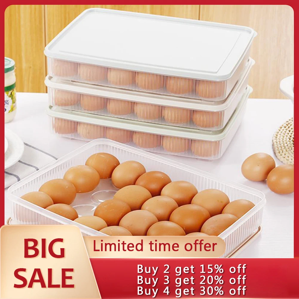 

24 Grids Egg Holder Handy Plastic Egg Tray Storage Box Container Organizer Container With Lid For Kitchen Fridge