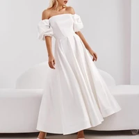 cfed 077 2022y new arrival puff sleeve slash neck evening dress pure white prom dress rufle big skirts womens dress party dress