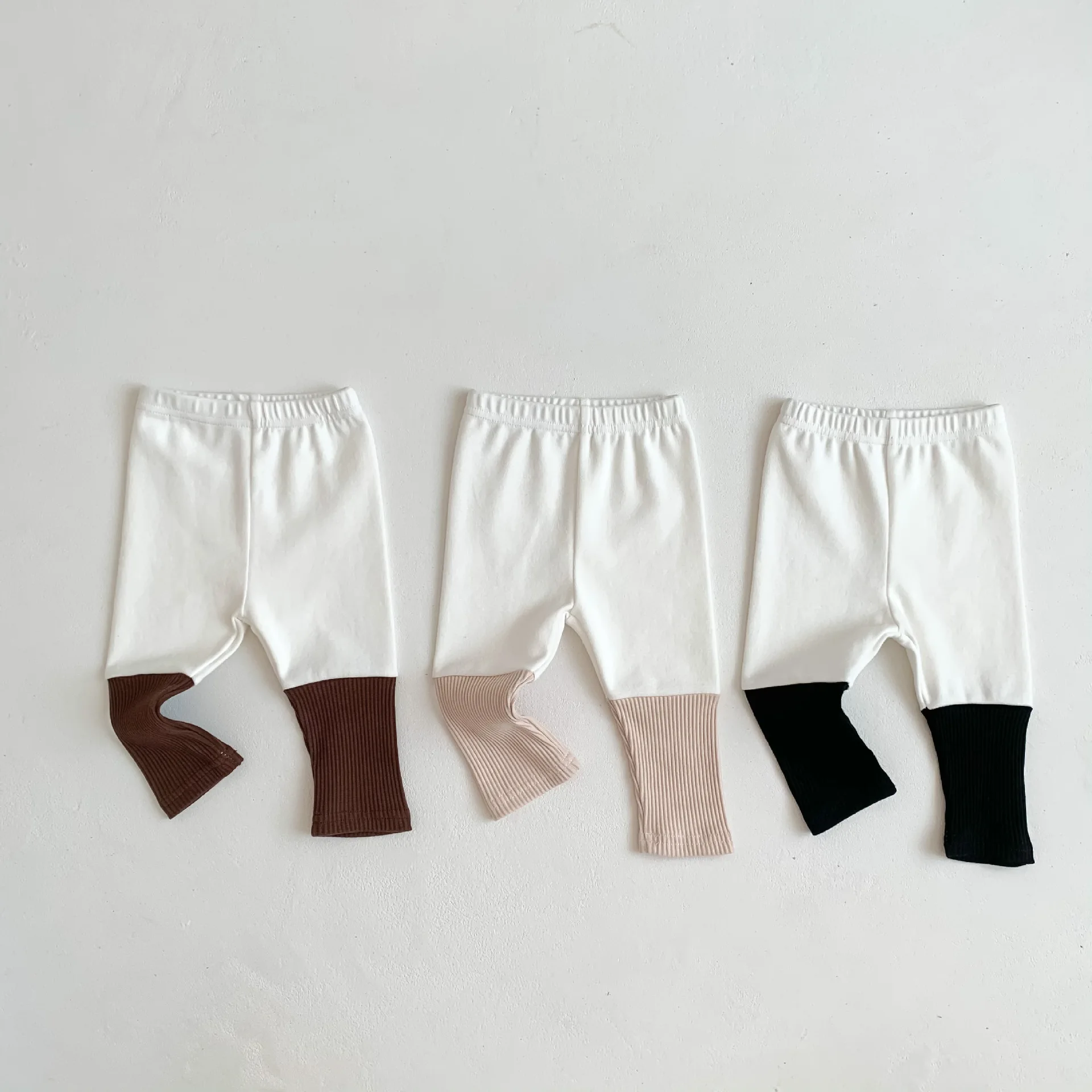 

Ins Kid's Clothing Spring Autumn Boy Girl Baby Splicing Ribbed Leggings Infant Pit Striped Casual Trousers Toddler Cotton Pants