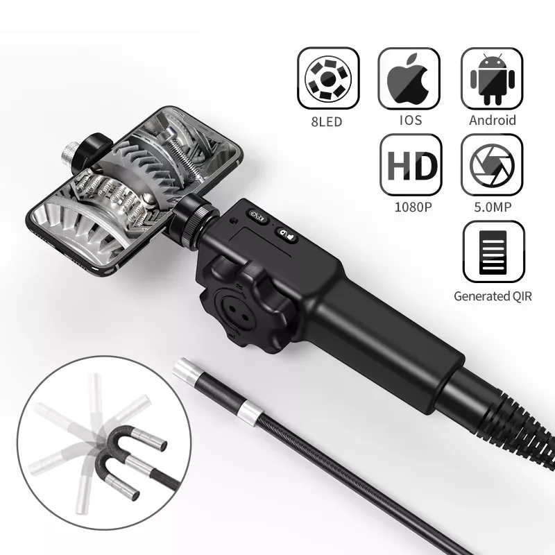 

5.5MM/8.5MM 5.0MP 180 Degree Steering Industrial Borescope Endoscope Cars Inspection Camera With 6 LED for iPhone Android PC