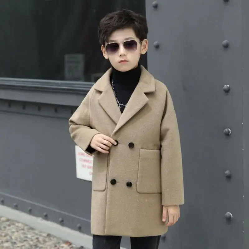 

2022 New Fashion Boy Woolen Coat Children's Jacket Teenage Slim Thick Plus Cotton Winter Coat for Bigs Boys High Quality 5-14T