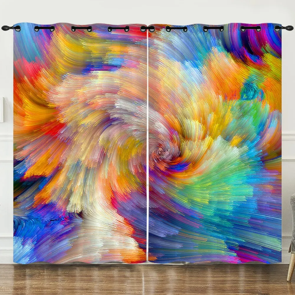 

3D Modern Abstract Art Rainbow Clouds 2 Pieces Thin Shading Polyester Darkening Curtain for Living Room Bedroom Decor Hook