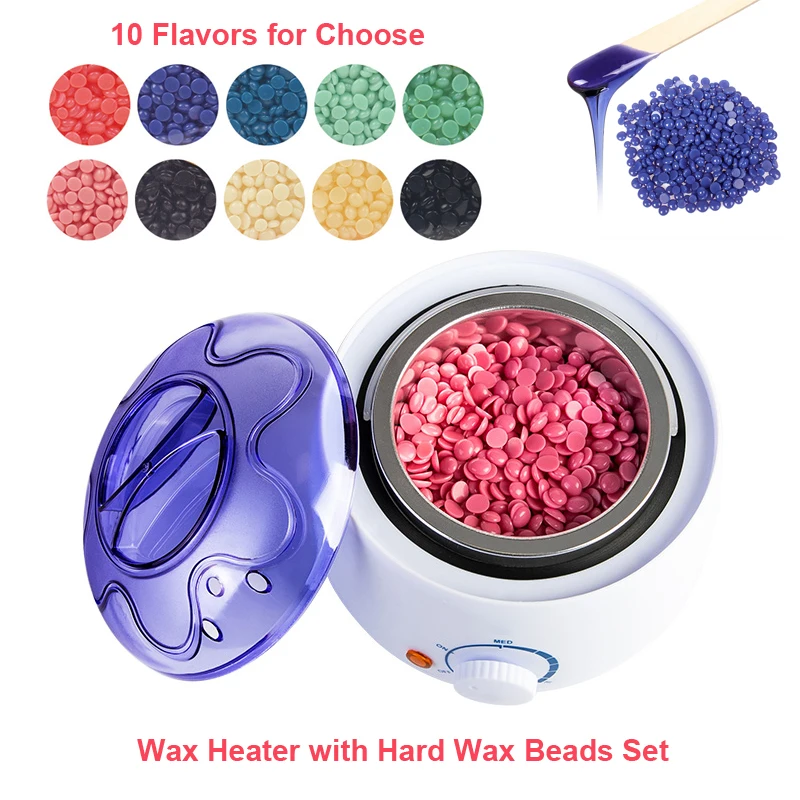 Wax Machine + Hard Beans Set Hair Removal Wax Pot Heater Waxing Pellet Beads Kit Wax-melt Bikini Depilatory Epilator No Strip