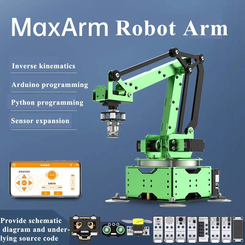 New 5 DOF Robot Arm MaxArm Open Source Robotics Manipulator Powered by ESP32 for Python and Arduino Program Inverse Kinematics