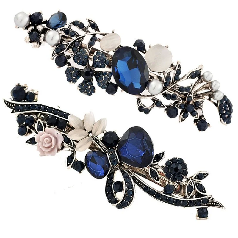 

New High Quality Hair Clips for Women Retro Simple Blue Black Crystal Spring Hairpin Fashion Hair Accessories for Women Jewelry