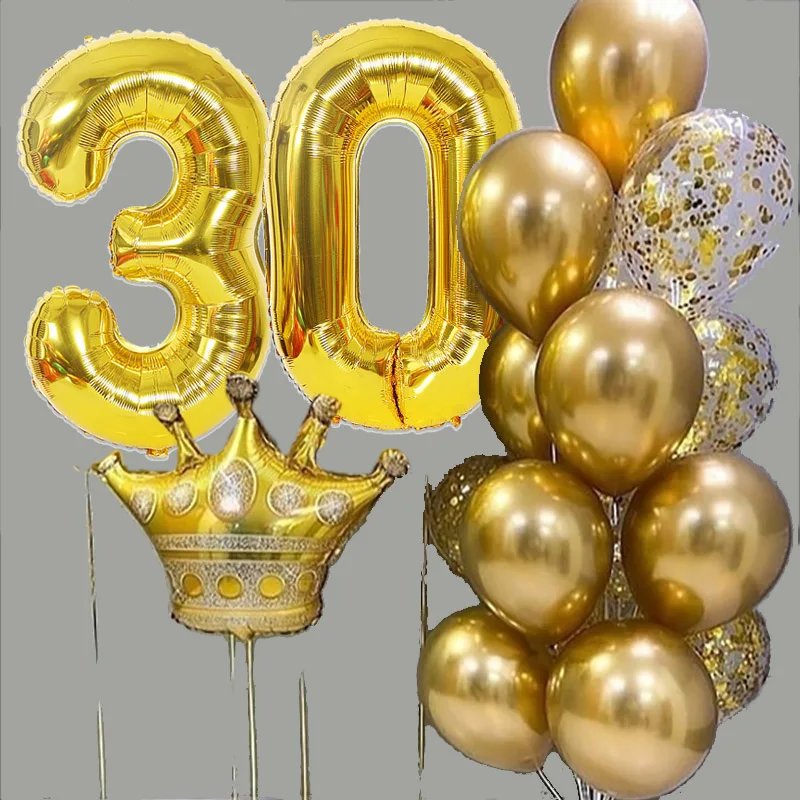 17pcs/set Kids 12 13 14 15 Years Old Girls Birthday Decor Balloon Gold Crown 32inch Number Foil Balloons Adult Parti Balls - купить по
