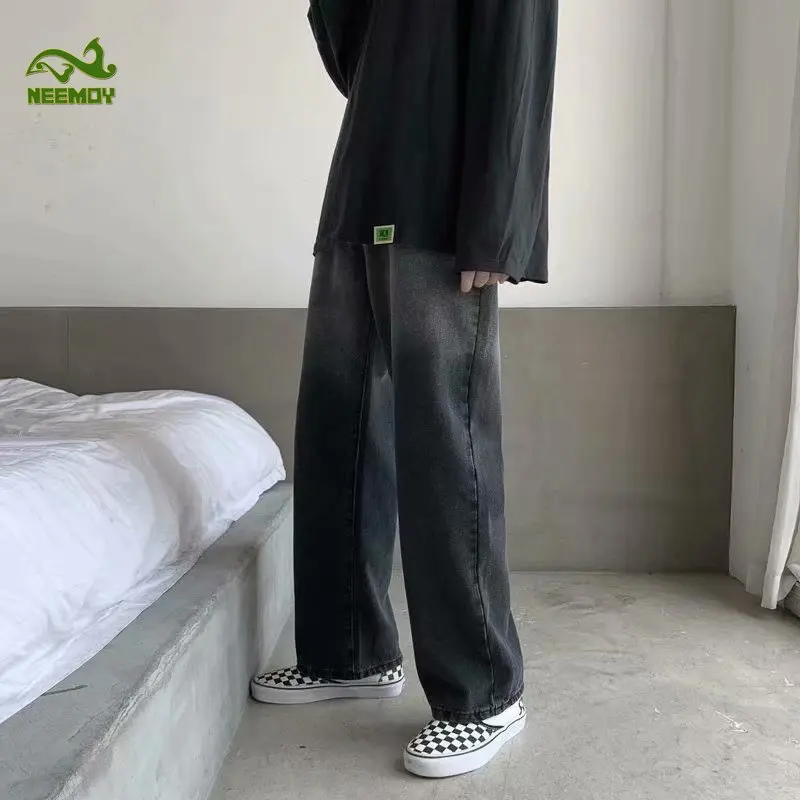 Neemoy Gradient Jeans Men Loose Straight Casual Pants Soft Denim Fashion Korean Style Streetwear Wide Leg Pants Male Trousers