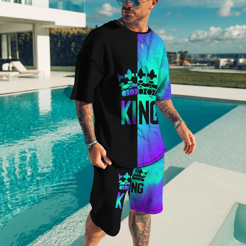 Summer Men Tracksuit Set Casual Short Sleeve 2-piece 3D Print Fashion Outfit O-neck Streetwear T-shirt Oversized Men's Clothing