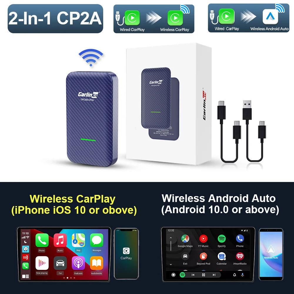 

Беспроводной адаптер CarlinKit & Loadkey 2-в-1, проводной CarPlay для беспроводной Android Auto и CarPlay, обновление Smart Car Box Plug & Play OTA