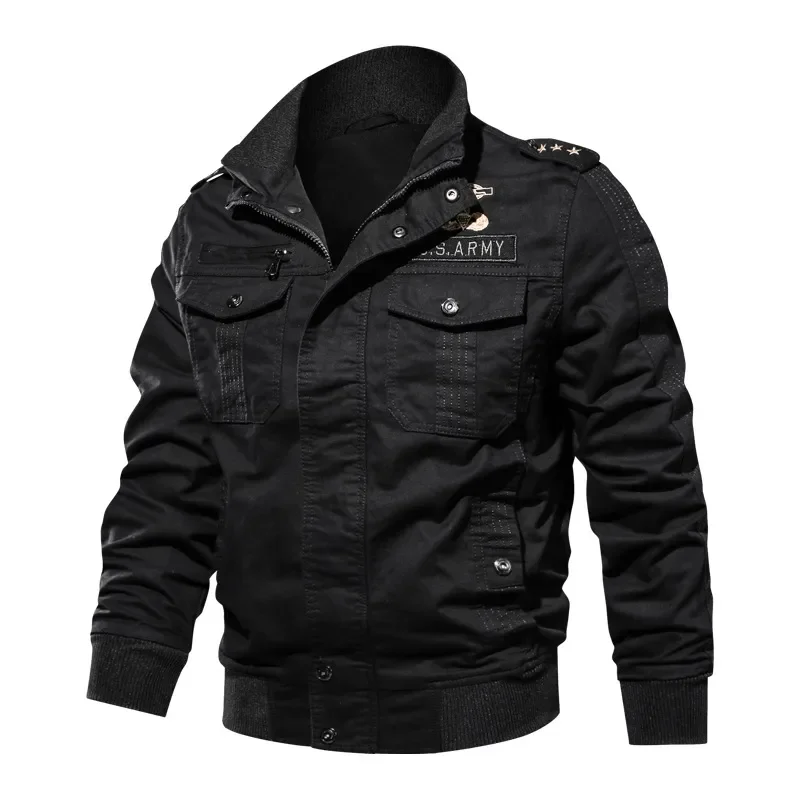 

NEW 2023 Plush Warmth Men's Jackets Plus Size Cotton Thermal Thick Outerwear Autumn Casual Cargo Flight Coat Men Military Ja