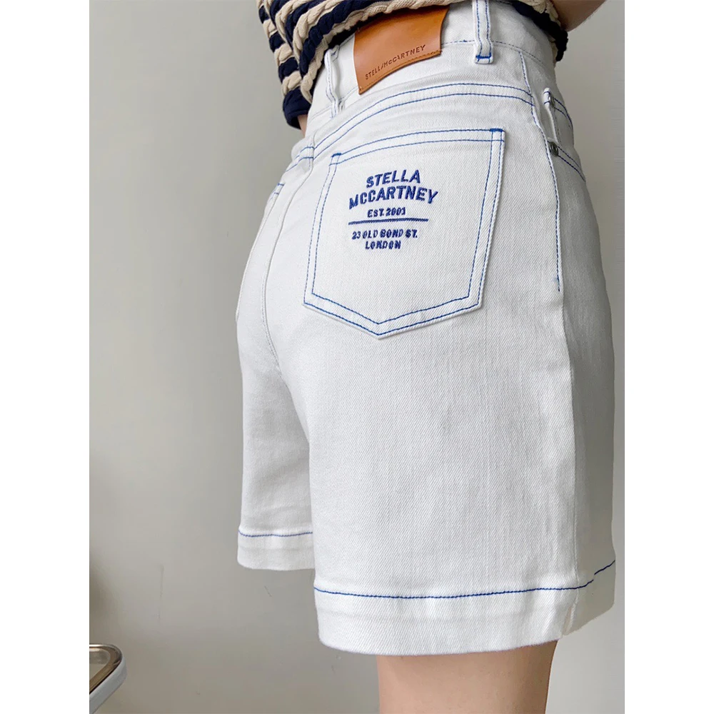 

Женские джинсовые шорты с высокой талией, однотонные шорты из джинсовой ткани с надписью, с высокой талией, модные летние шорты, 2022