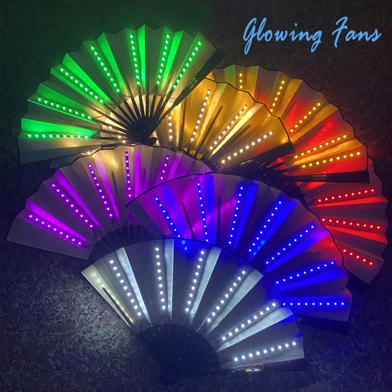 

1pc LED Fan Colorful Hand Held Luminous Folding Fans 10inch Glow In The Dark for Dance Neon Party Decor DJ Night Club Supplies