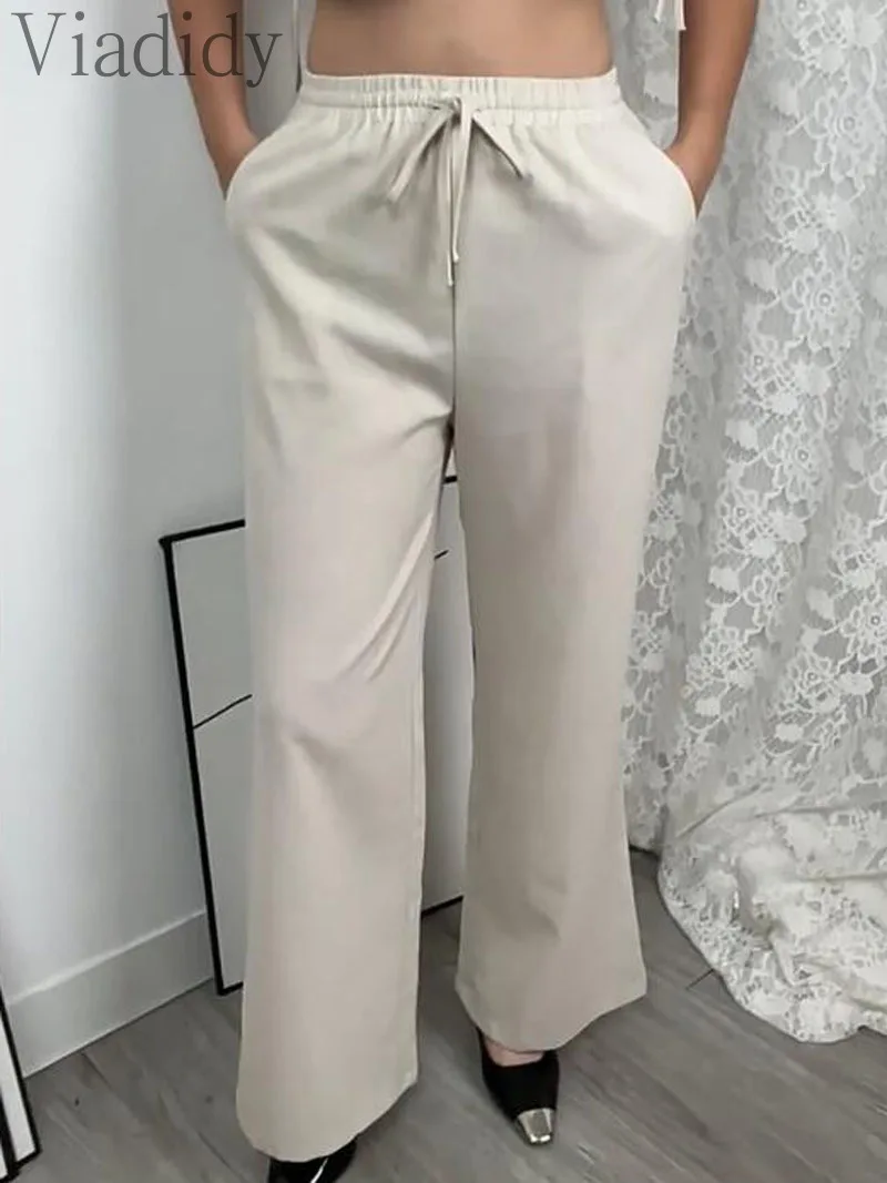 Женский Повседневный однотонный топ без рукавов на шнуровке и эластичные прямые