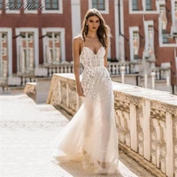 elegant a line wedding dresses for women 2022 boho sexy backless bridal dress soft tulle lace beach bridal gown robe de mariee