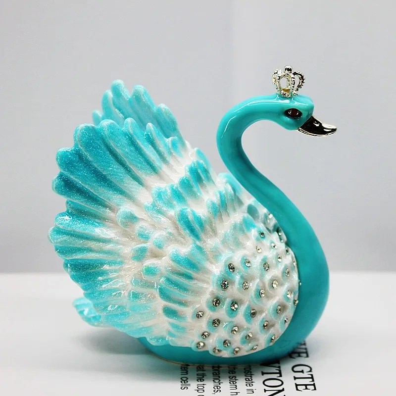 Couple Swan Trinket Box Crystals Animal Lover Keepsake Craft  ( 1 PC ONLY)