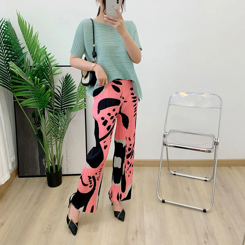 

Japanese Style Pleated Pants Women Summer Thin Suit Pants Slim Draping Cropped Casual Miyake Pleated Cigarette Pants Cool Pants