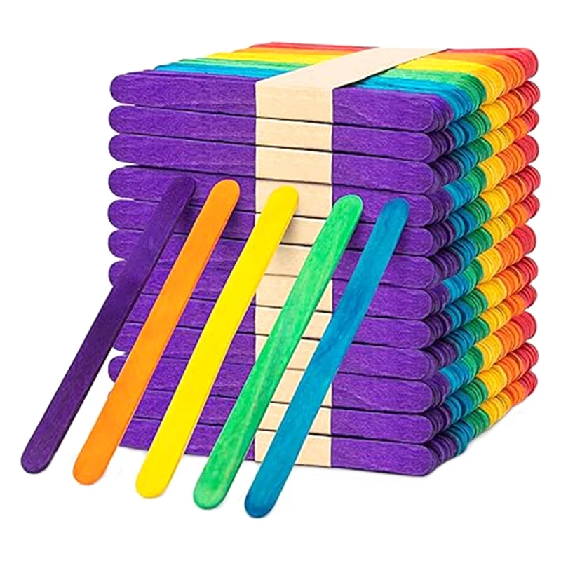 

500 шт., деревянные разноцветные палочки для мороженого, 6 цветов
