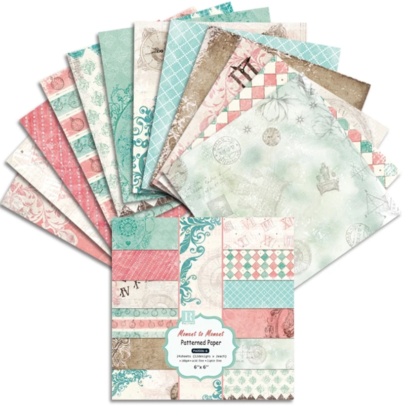 

24pcs 6x6'' Retro Pattern Background Pad Paper for Scrapbooking Decor Journal Album DIY Memopads Craft