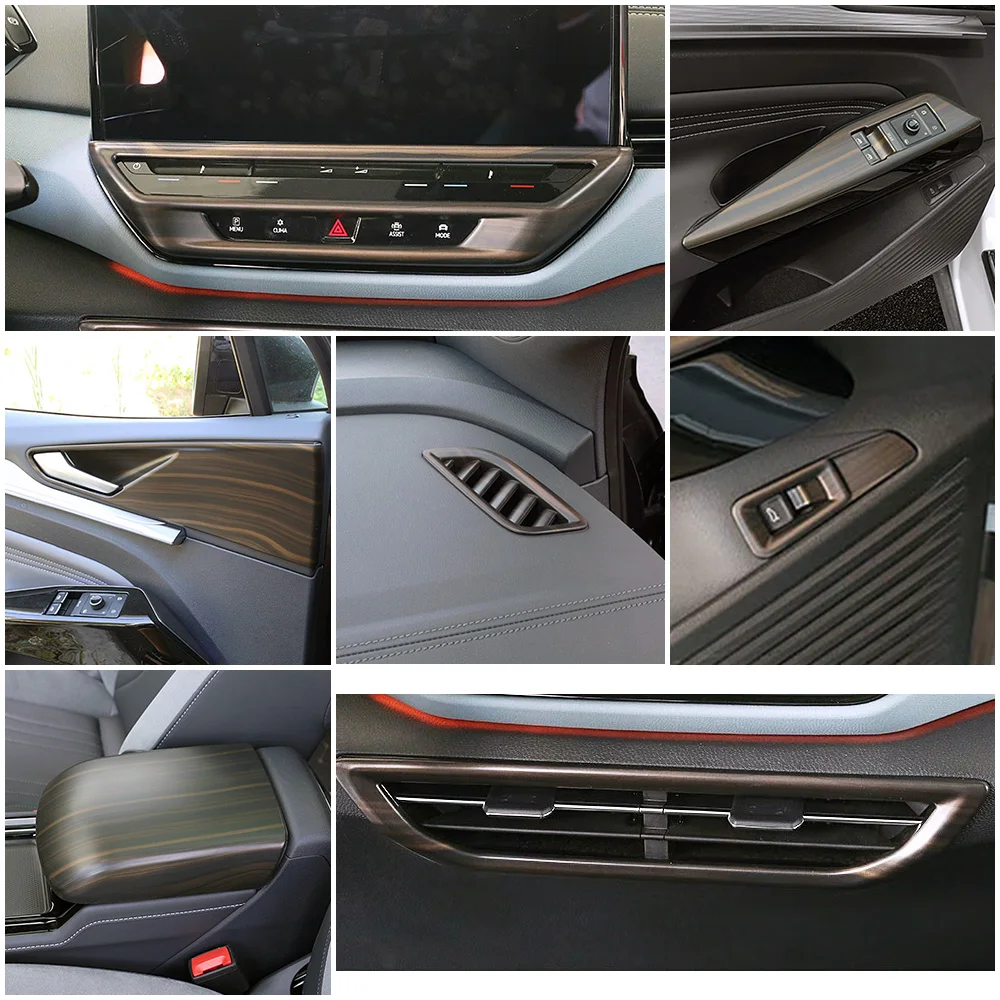 

For Volkswagen VW ID.4 ID4 2021 2022 2023 Car Interior Part Wood Grain Refit Dashboard AC Outlet Door Armrest Switch Button Trim