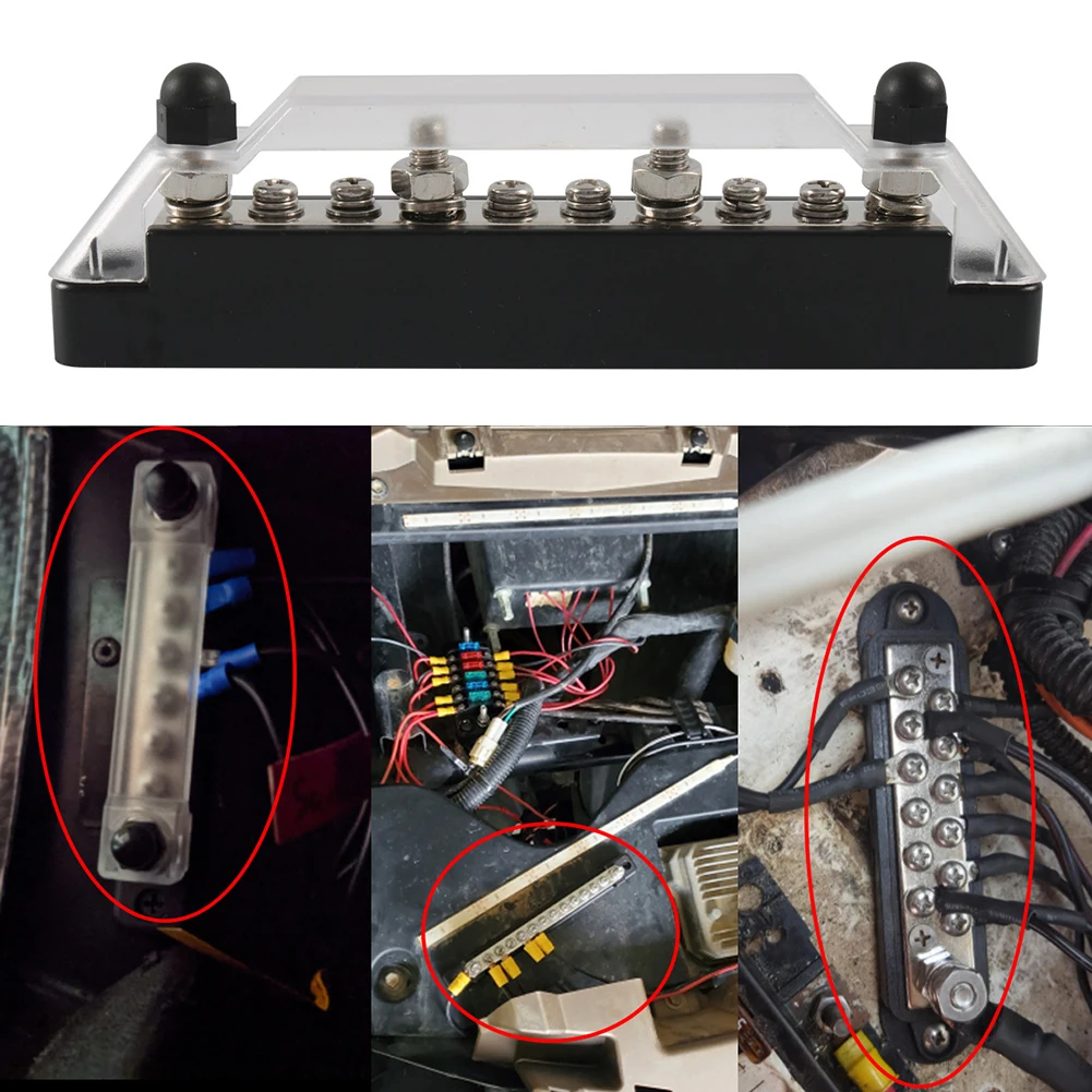 

10 way Power Distribution Terminal Block with Transparent Cover Junction Row Power System for Automotive Car Ship Yacht MGO3