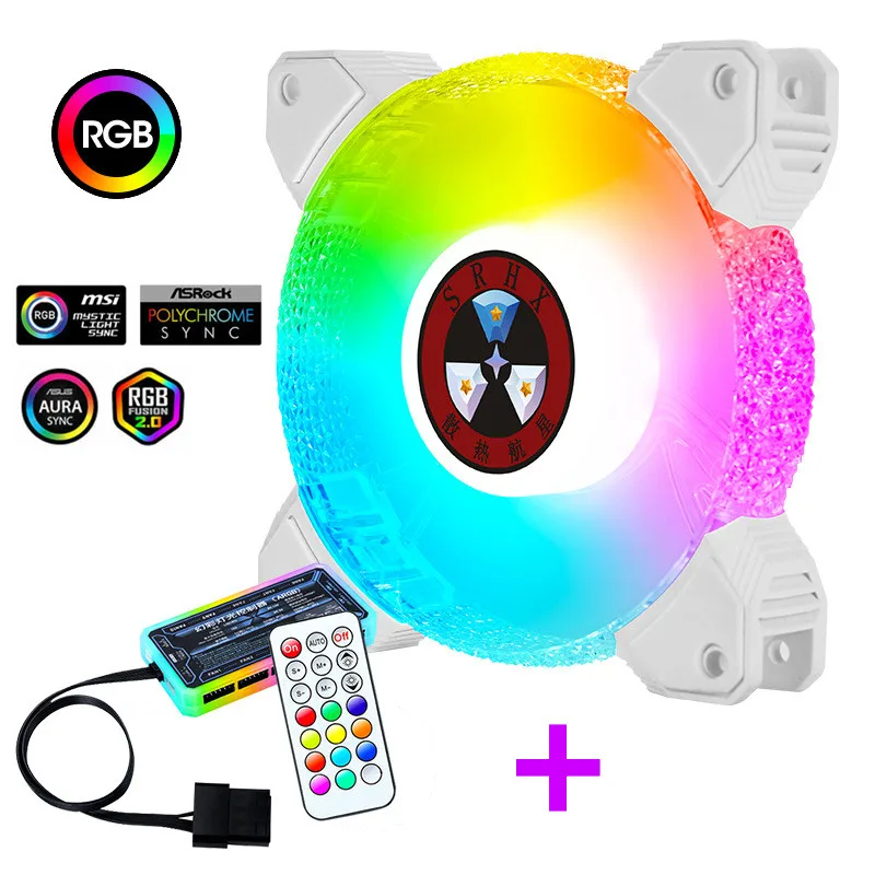 

2022 New Chassis Fan Light-Emitting Fan 12cm RGB Desktop Computer Cooling Fan Colorful Ring Mute Fan