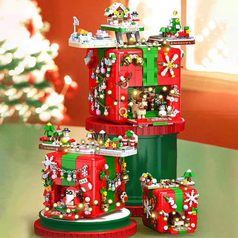 Креативный механизм с Рождеством коробка Санта-Клауса строительные блоки