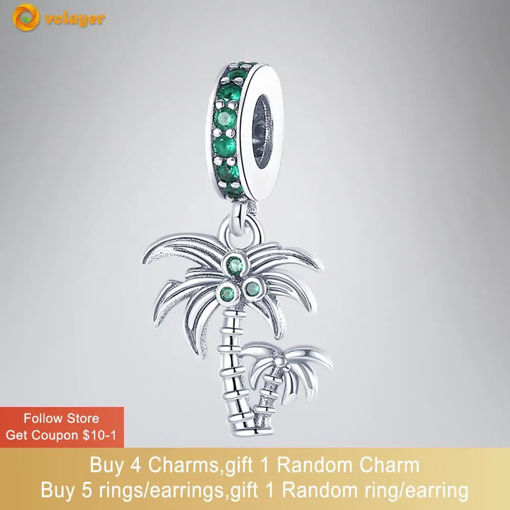 

Volayer 925 Sterling Silver Beads Summer Coconut Tree Charm fit Original Pandora Bracelets for Women Jewelry Making Gift