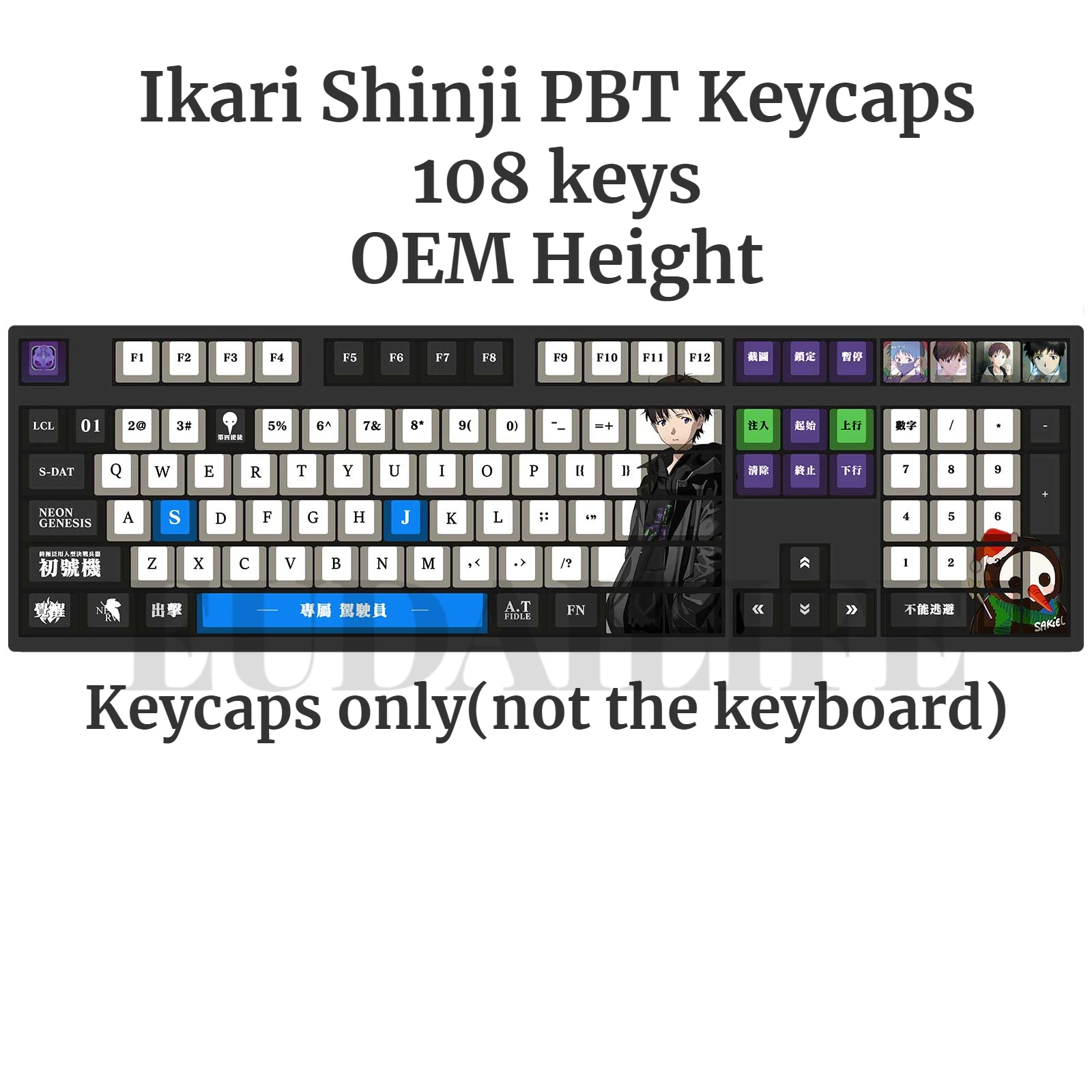 

Anime EVA Ikari Shinji 108 Key Cap PBT DYE Sublimation OEM MX Cross Axis Switch Keycap for Mechanical Keyboard Game Gaming Gift
