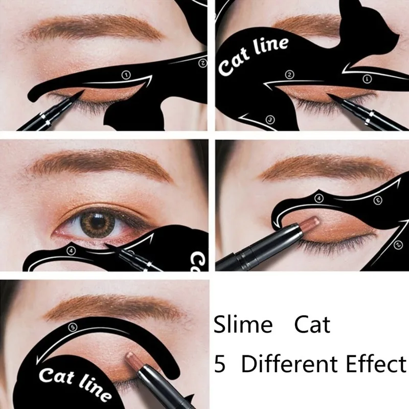 

1pcs Cat Line Stencils Eyeliner Card Eye Makeup Tool Eye Template Shaper Model Easy To Make Up Cat Line Eyeliner Stencils Black