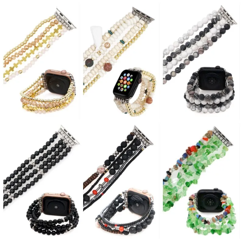 

Bohemia Stone Handmade Beaded Watch Band for Women Girls 2022 Summer 38-44mm Strap Wristband Bracelet for iwatch Series