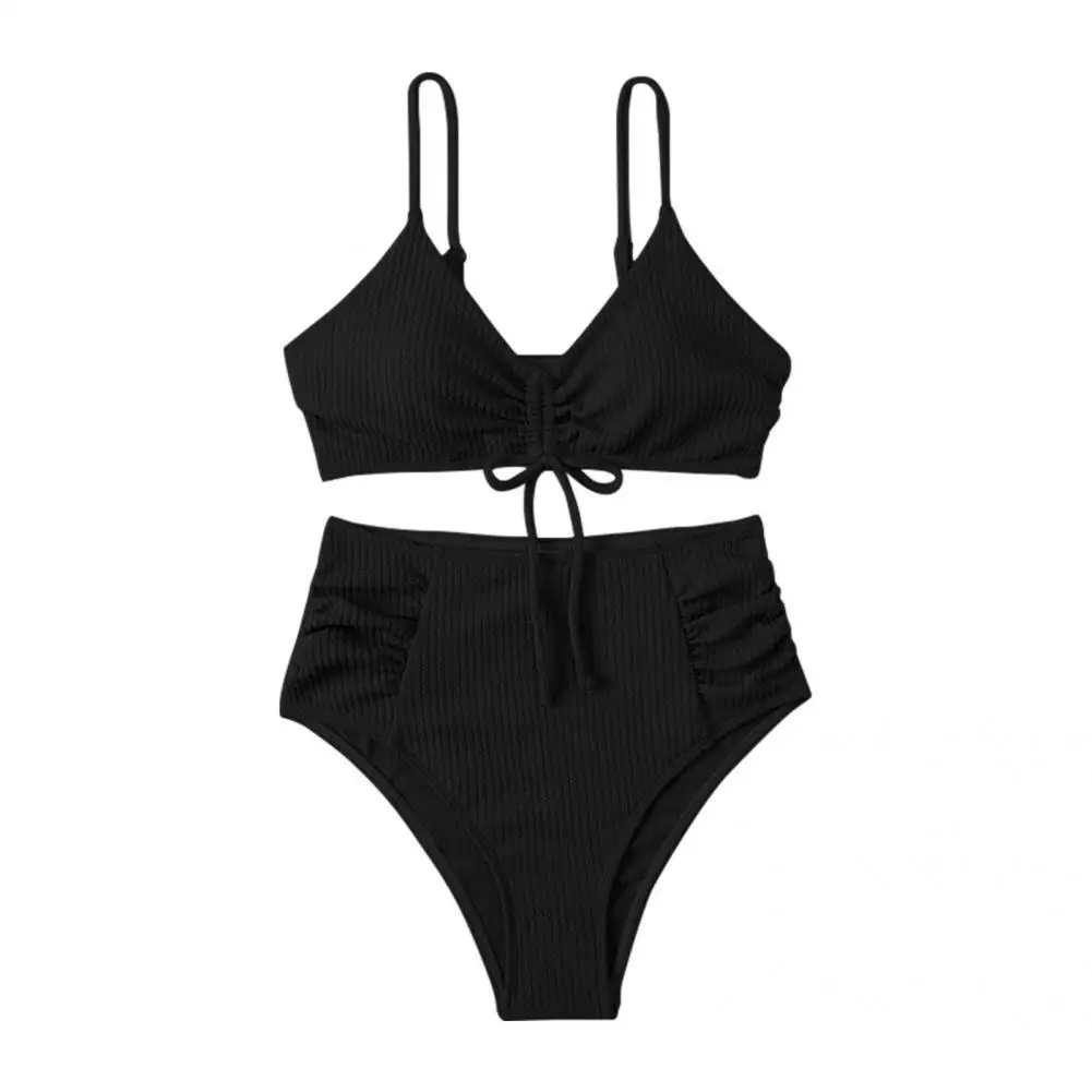 

Solid Color Swimwear Chic Durable Women 2 Pcs/Set Pleated Drawstring