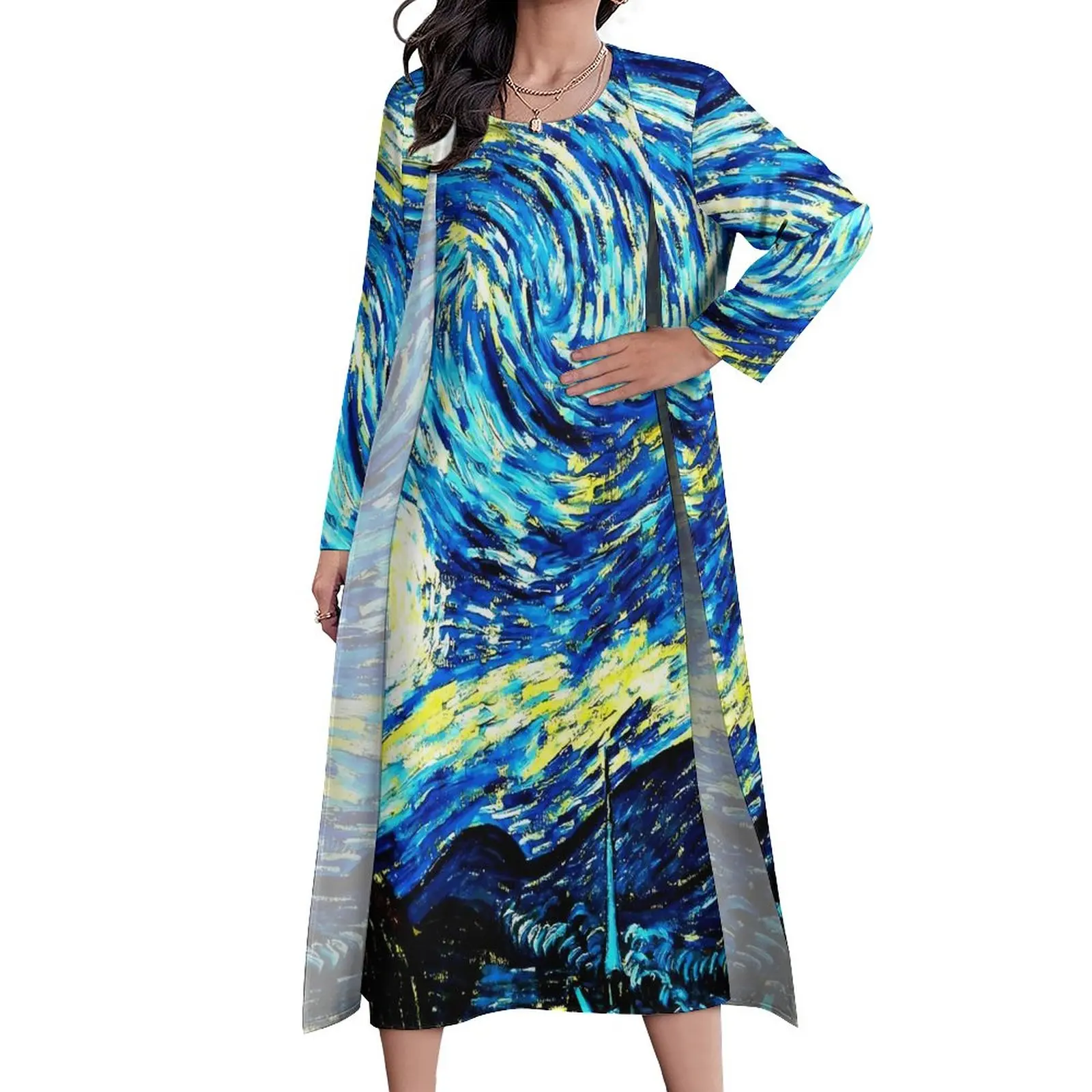 

Женское длинное платье в стиле «Звездная ночь», с принтом