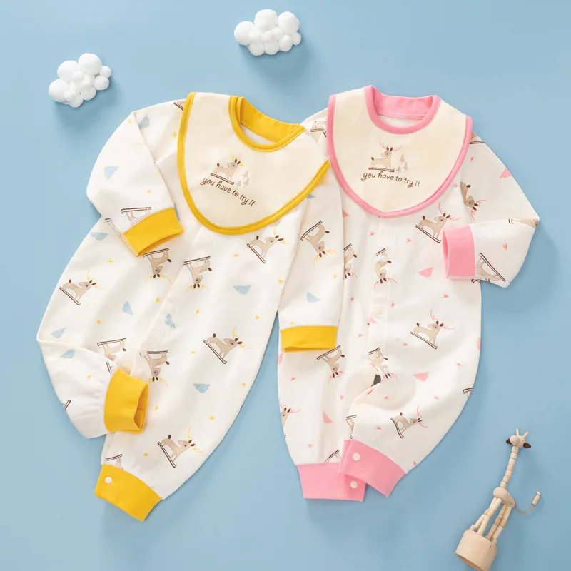 

Newborn Unisex Baby Jumpsuit Long Sleeve Baby Boys Girls Clothes Cotton Cartoon Printed Spring Baby Romper Pajamas 0-3 Years