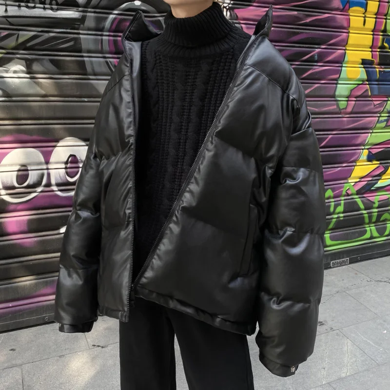 Fashion Men Warm Winter Black Thickened Jacket Leather Jacket Men Streetwear Loose Short Coat Mens Parker Large Size M-5XL